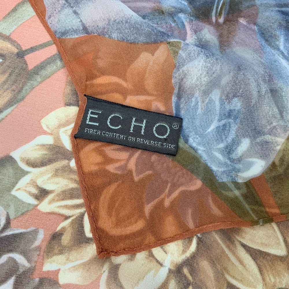 ECHO Silk Chiffon Floral Oblong Scarf Fall Colors - Picture 4 of 16